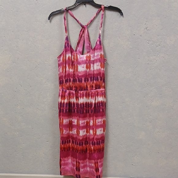 $129 Banana Republic Twist Strap Multi Color Silk Dress With Pockets Sz 6 - Picture 3 of 8